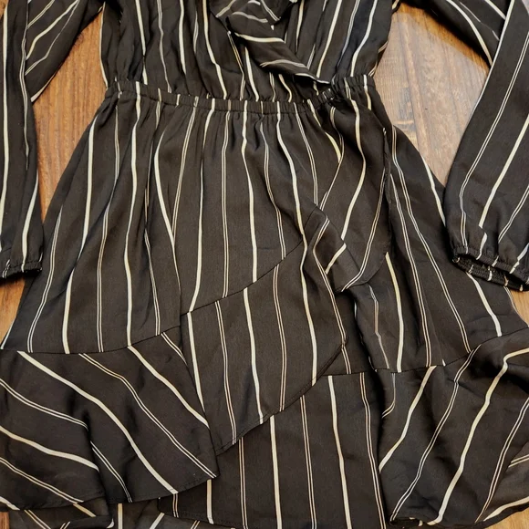Express Black and White Striped Ruffled Dress - Picture 2 of 7